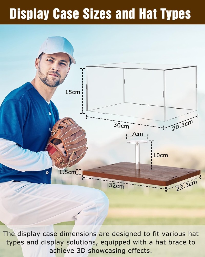 Fitense Hat Display Case, Acrylic Baseball Cap Box, UV Fade Walnut