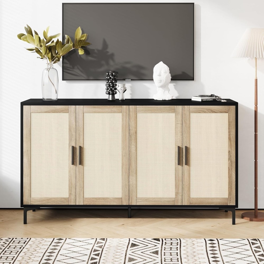 Storage Sideboard Buffet Cabinet Rattan Kitchen Buffet Cabinet Accent Organizer