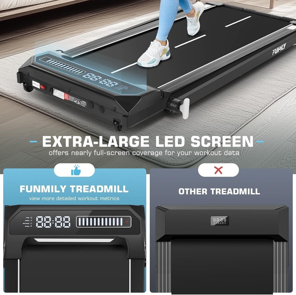 Folding Treadmill with Handles, Foldable Walking Pad Treadmill with 7% Incline