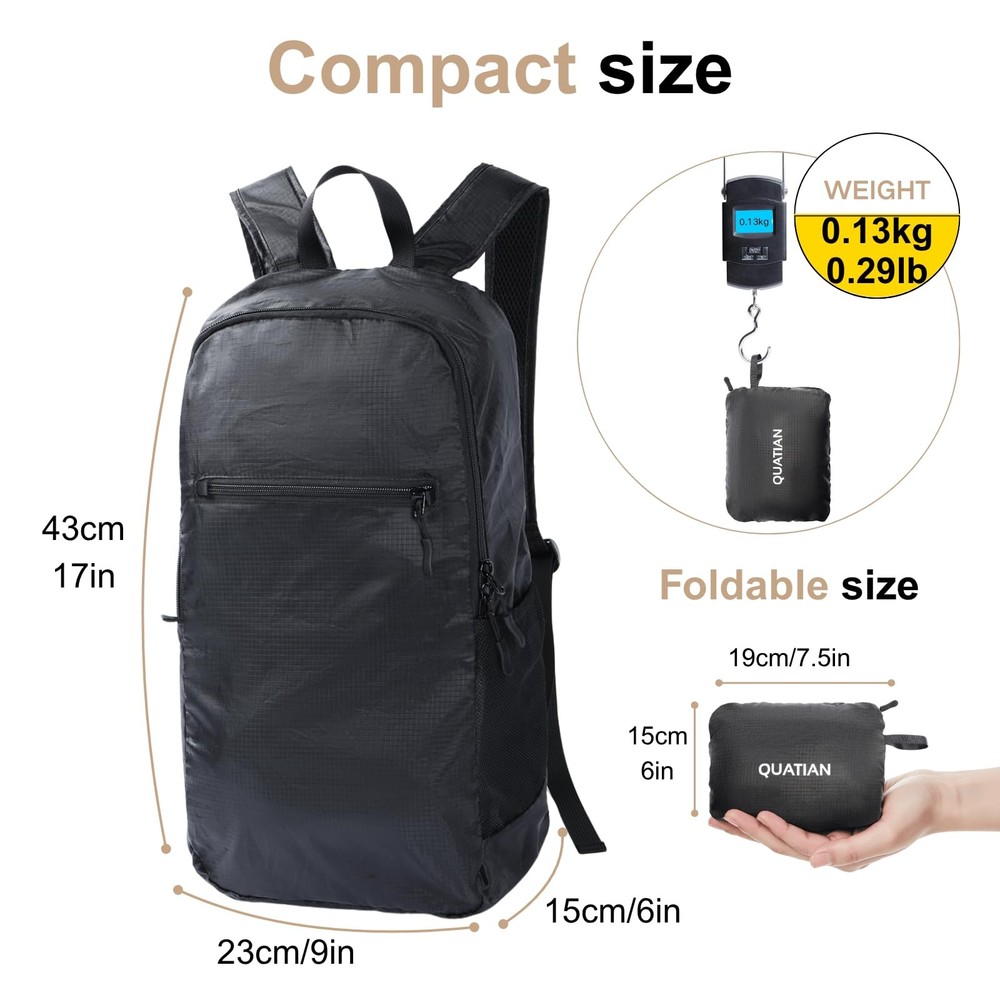Lightweight Foldable Backpack – Water-Resistant Travel Daypack with Spacious ...