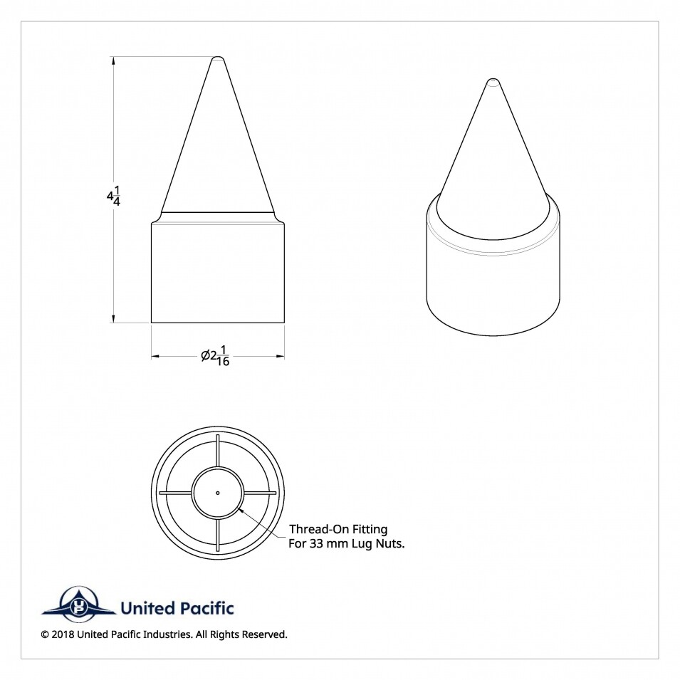 33 mm x 4 1/4" Chrome Plastic Stiletto Nut Cover - Thread-On - 10 Pack
