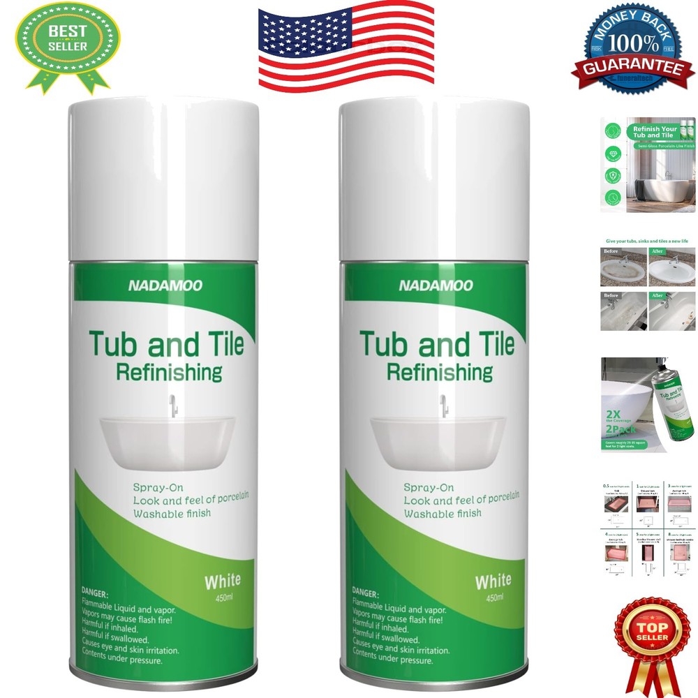 Easy Semi-Gloss Bathtub & Tile Spray Paint Kit - 2 Pack 450ml, Scratch Resistant