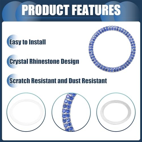 Universal Bling Car Engine Start Stop Button Cover, Car One Click Deep Blue