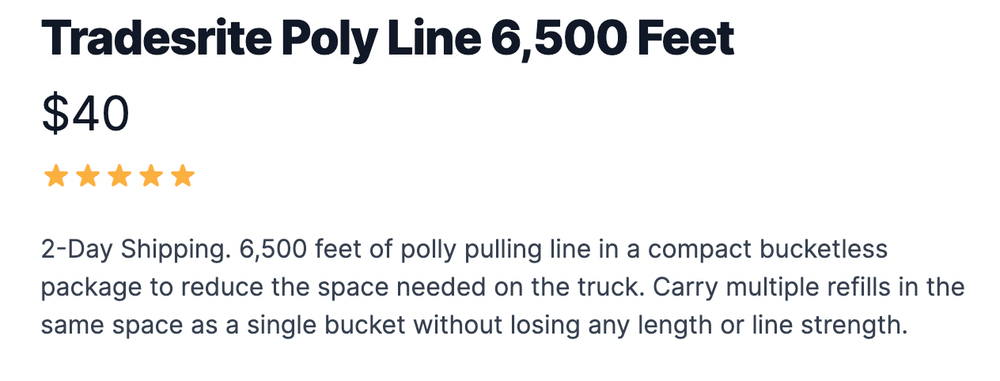 Pull Line PE 6,500 Feet for Low Voltage and Power Pulling Thru 220lbs