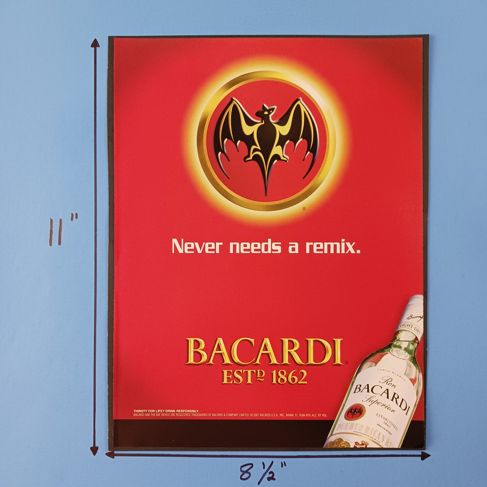 2002 Bacardi Never Needs a Remix Print Advertisement