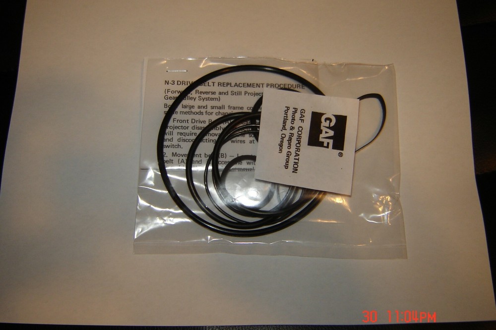 Super 8, GAF ANSCOVISION Projector Belts,& Install Instructions, 7 Belt Kit.
