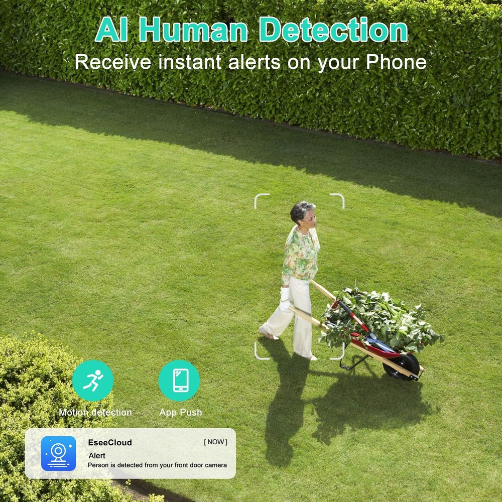 2K WiFi Solar Battery Powered Wireless Security Camera Sys Outdoor PTZ Audio