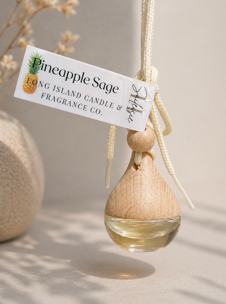 Pineapple Sage Hanging Diffuser | Natural Wood & Glass | Tropical Fresh Scent