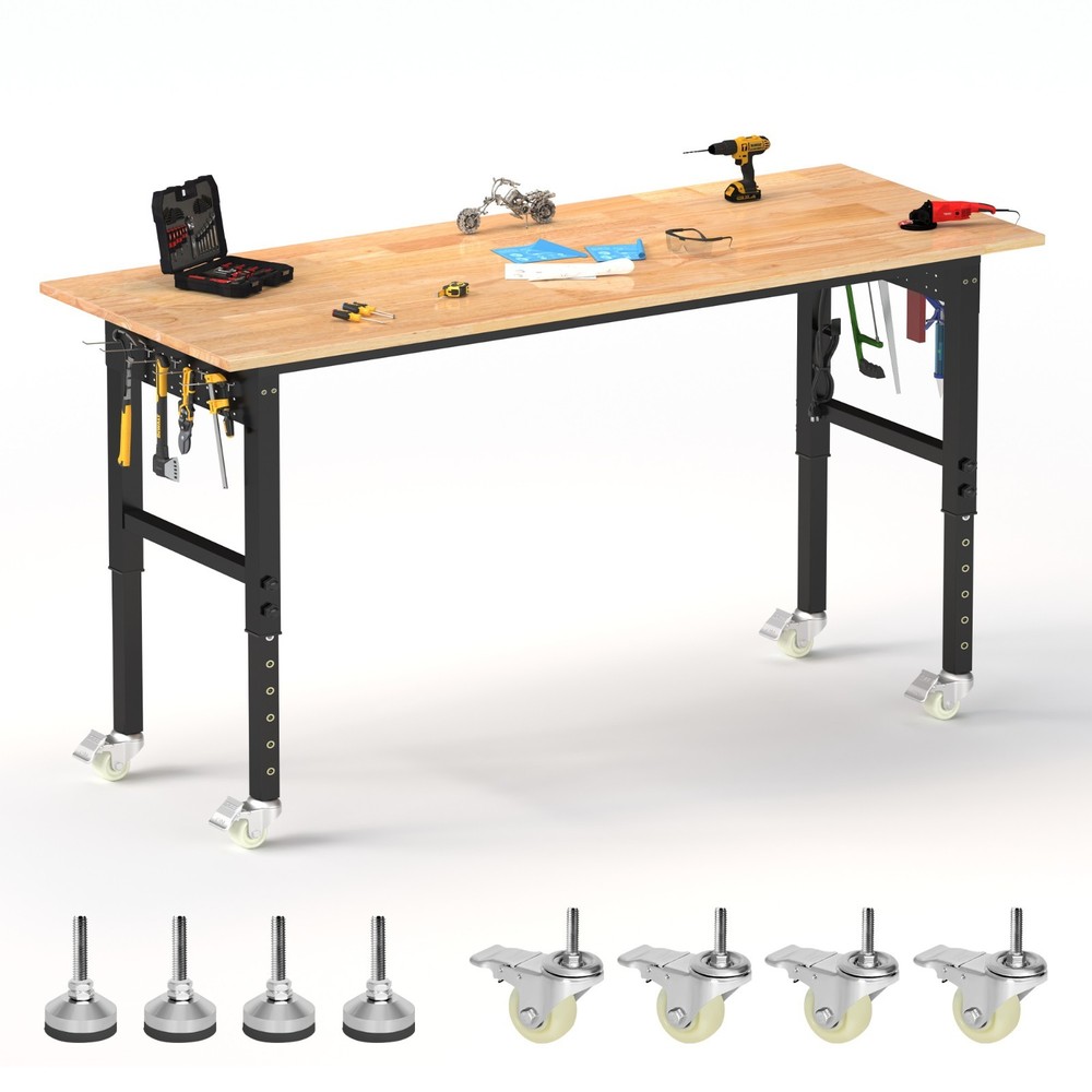 70" Adjustable Work Bench, Workbench Heavy-Duty Work Table for Garage, Home