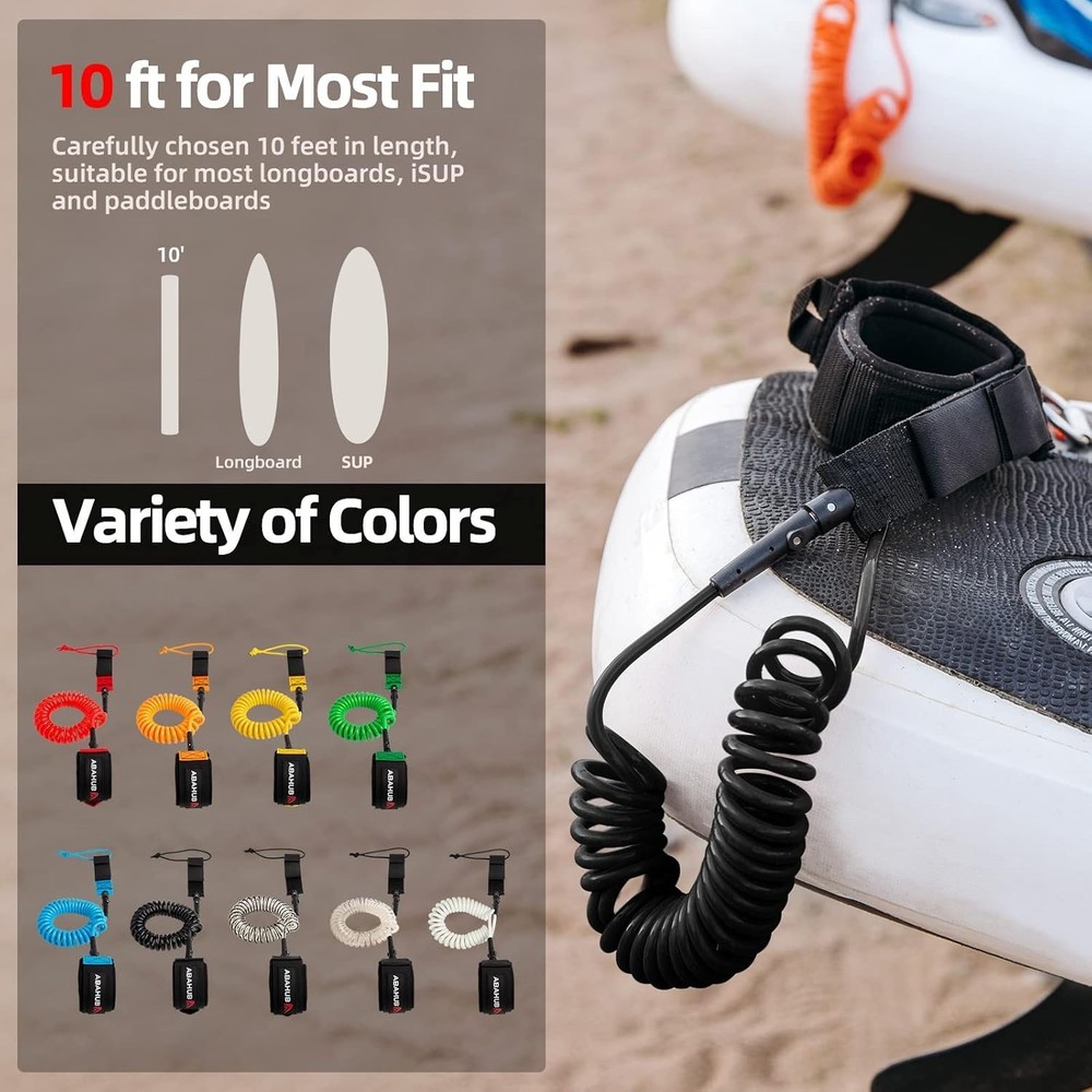 10 ft Coiled SUP Leash - Durable and Comfortable Paddleboard Connection