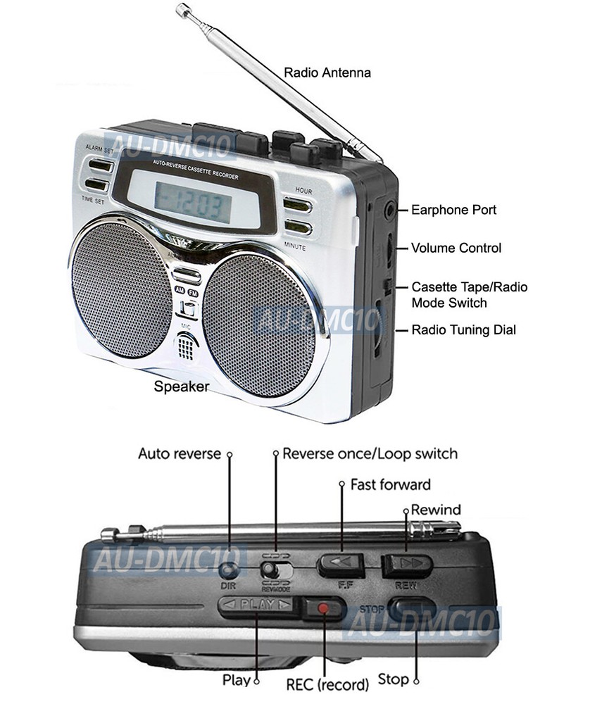 Multi-Functions AM FM Walkman Cassette Player Recorder With Digital Clock