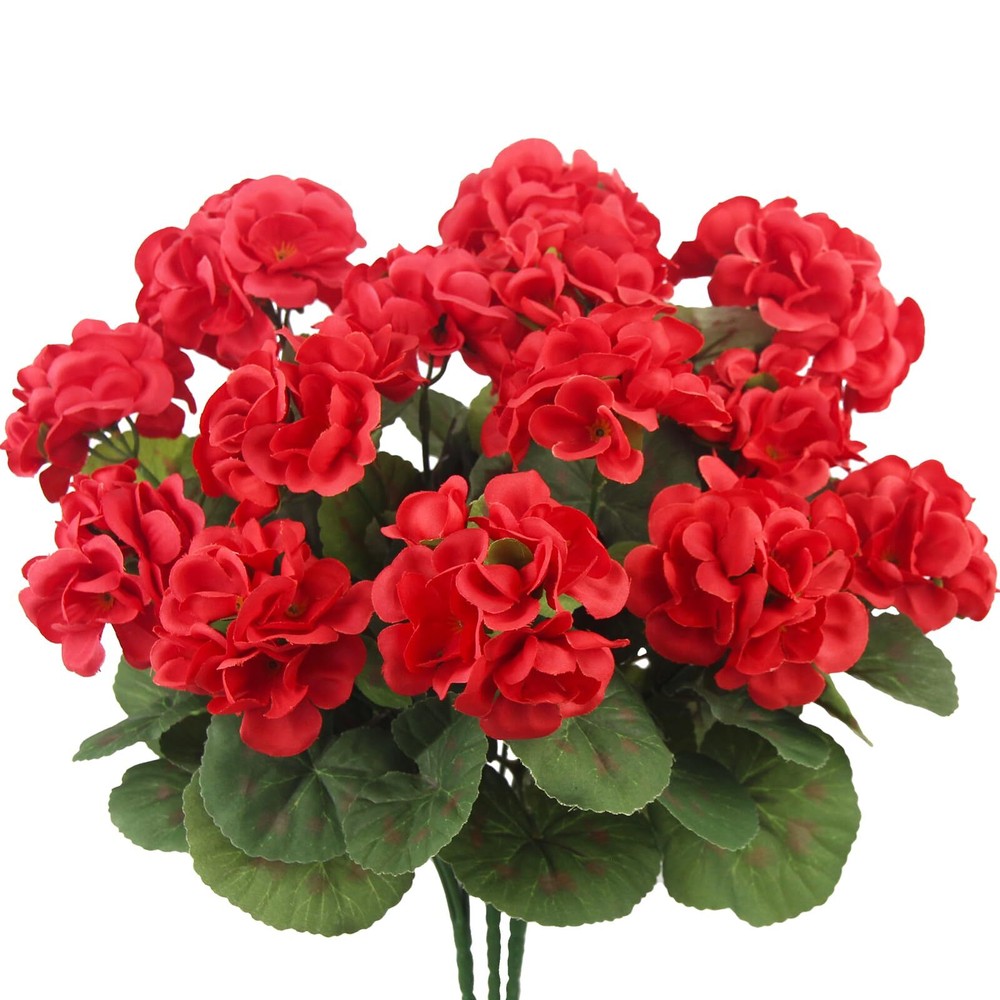 3 Pcs Artificial Geraniums Flowers Silk Geraniums for Outdoors UV Resistant R...