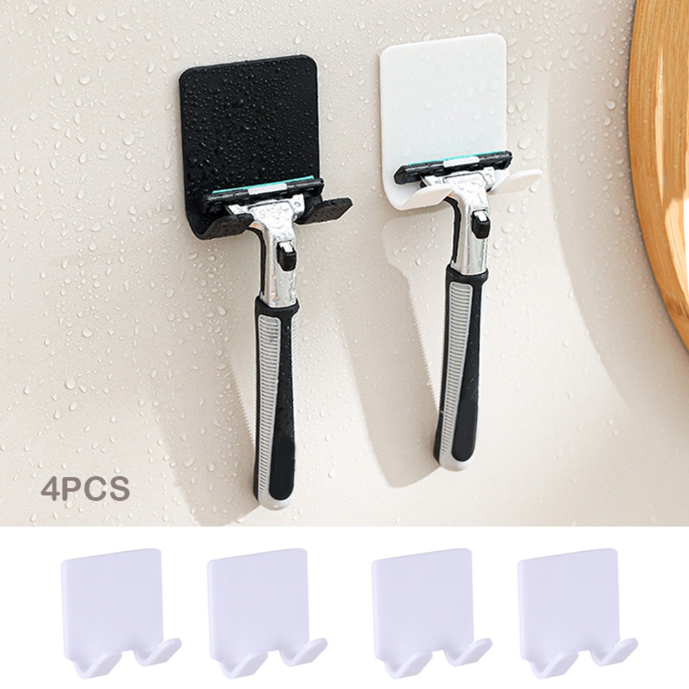 4 Pack White ABS Plastic Razor Holder Wall Mount Bathroom Organizer Modern