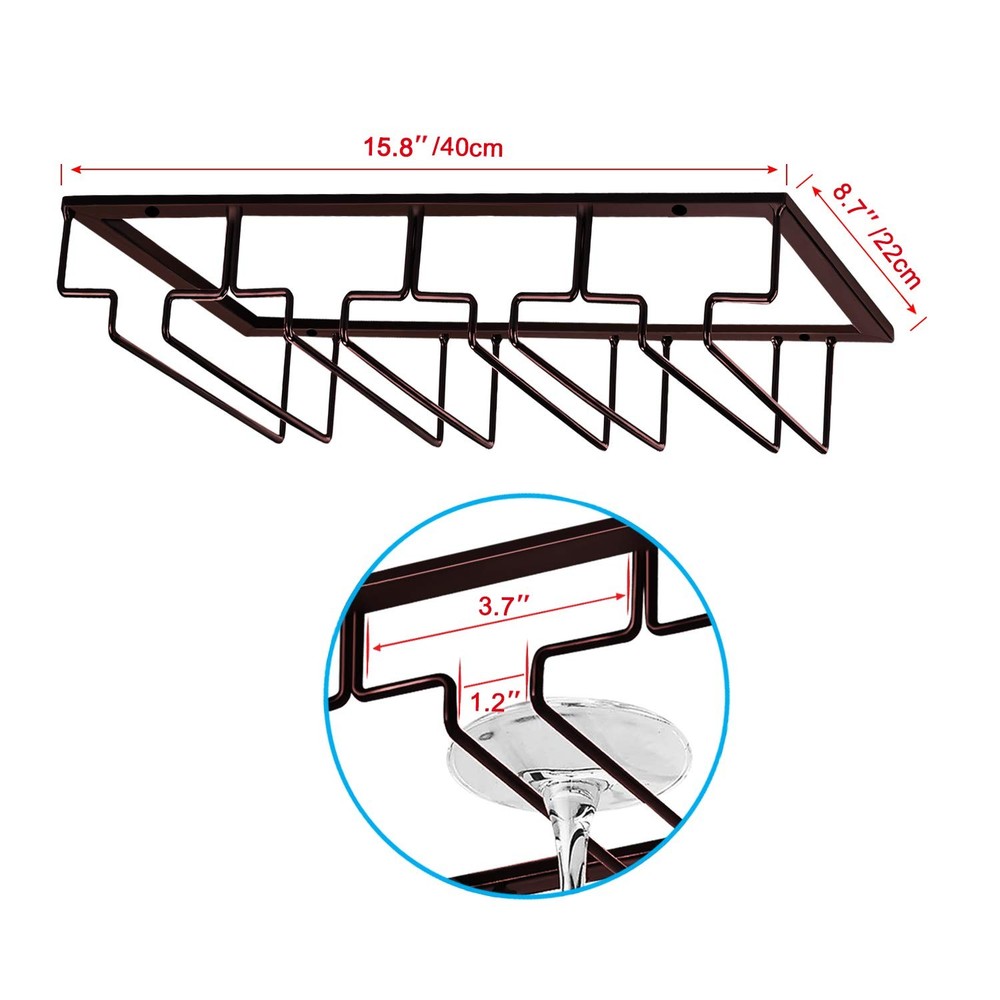4 Rows Wine Glasses Rack Under Cabinet Stemware Rack for Cabinet Kitchen