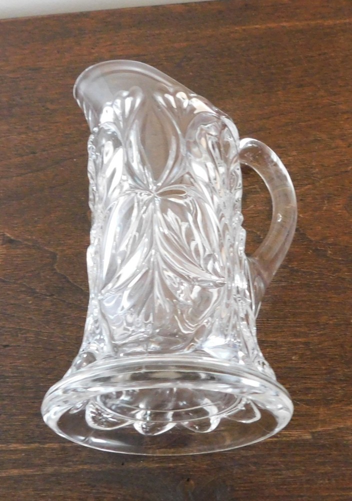 Small Pressed Glass Pitcher - Leaf / Swirl Pattern - Clear (#CH113)