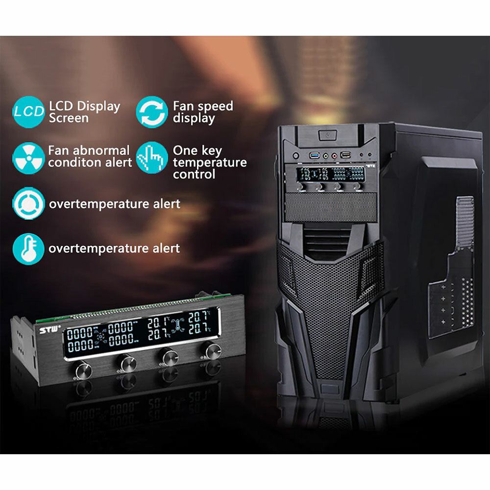 5.25" PC CPU 4 Channel Fan Speed Cooling Control Multi-Function LCD Controller