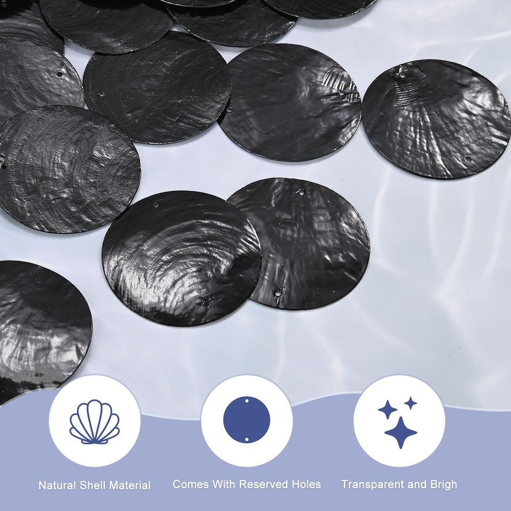 20-Pack Round Capiz Sea Shells, 2" Shells Double Holes with Ring [Black]