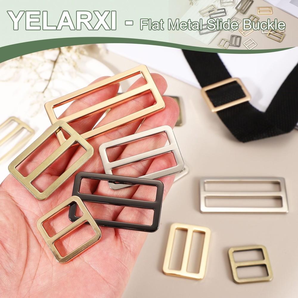 Slide Tri-Glide Buckle, 1"Metal Adjustable Slide Rectangle 6 Pcs & Brass