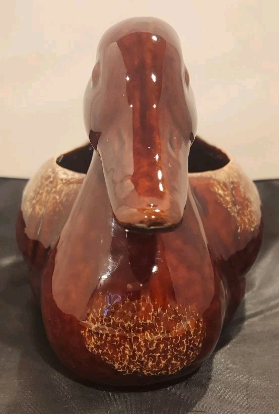 Vintage Hull Ceramic Brown Drip Glazed Duck Planter