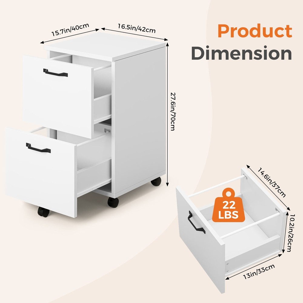 2-Drawer Rolling File Cabinet with Lockable Wheels, Printer Stand with Storage