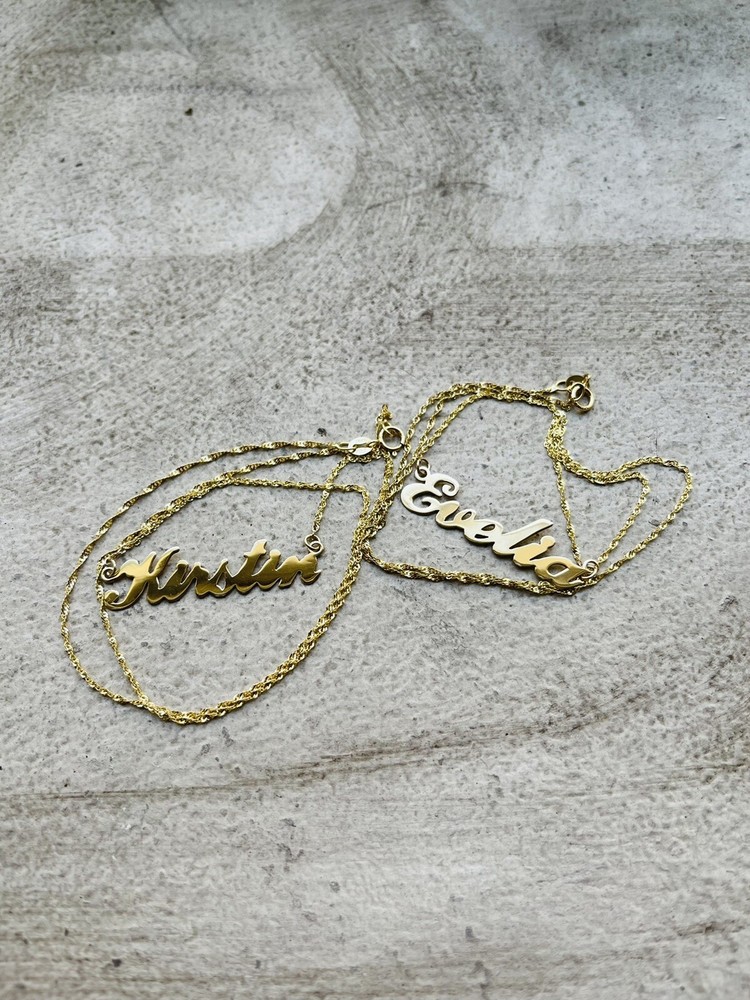 10K Solid Yellow Gold Personalized Custom Cursive Name Pendant Letter Necklace