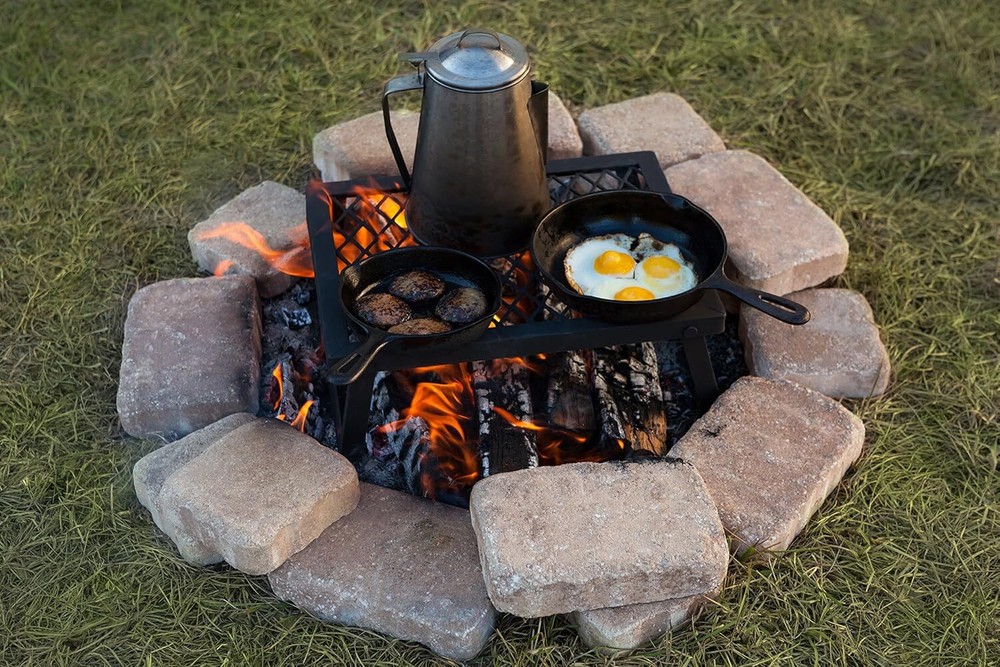 Basic Products Heavy Duty Portable Camping Grill for Campfire Cooking, Black