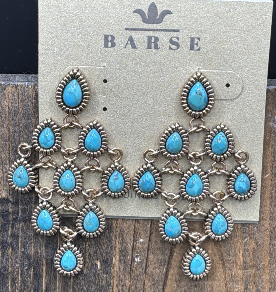 Barse Latticework Earrings- Turquoise- Bronze- NWT