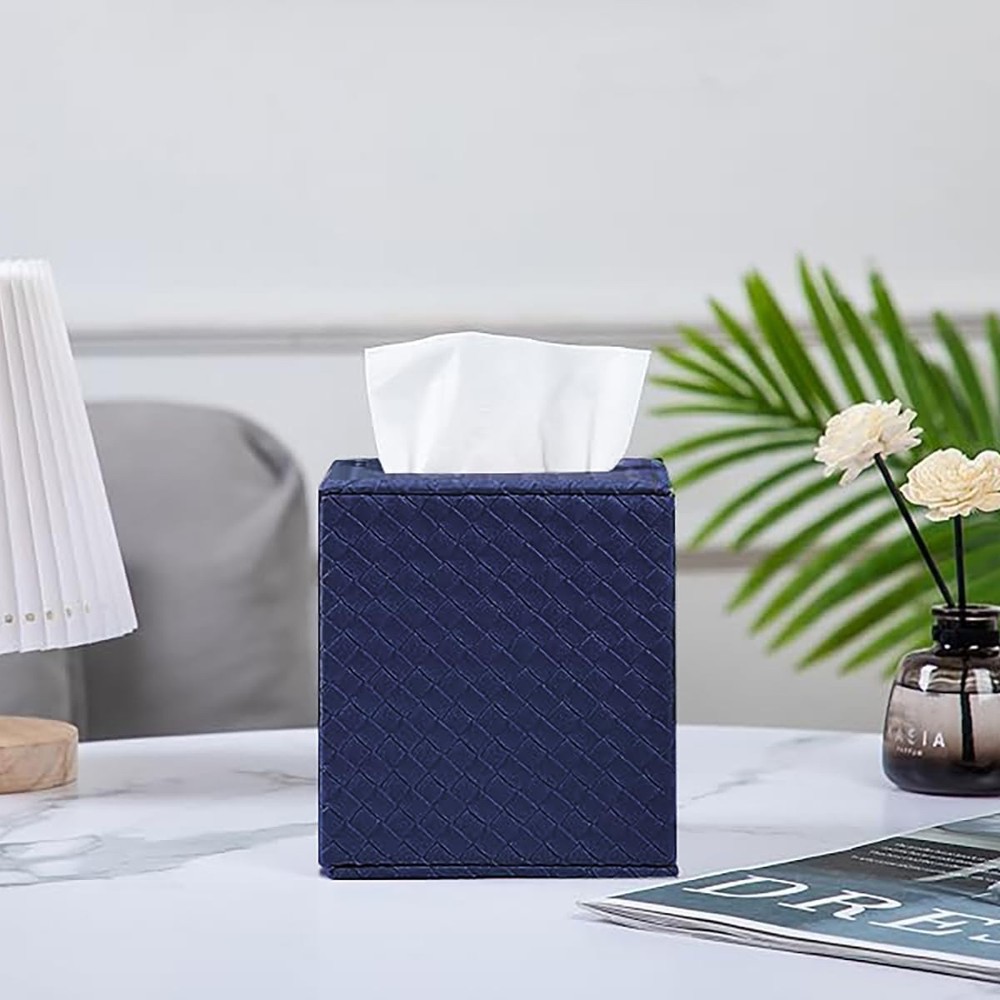 Artistic Navy Square Tissue Box Holder with Magnetic Closure - Versatile Decor