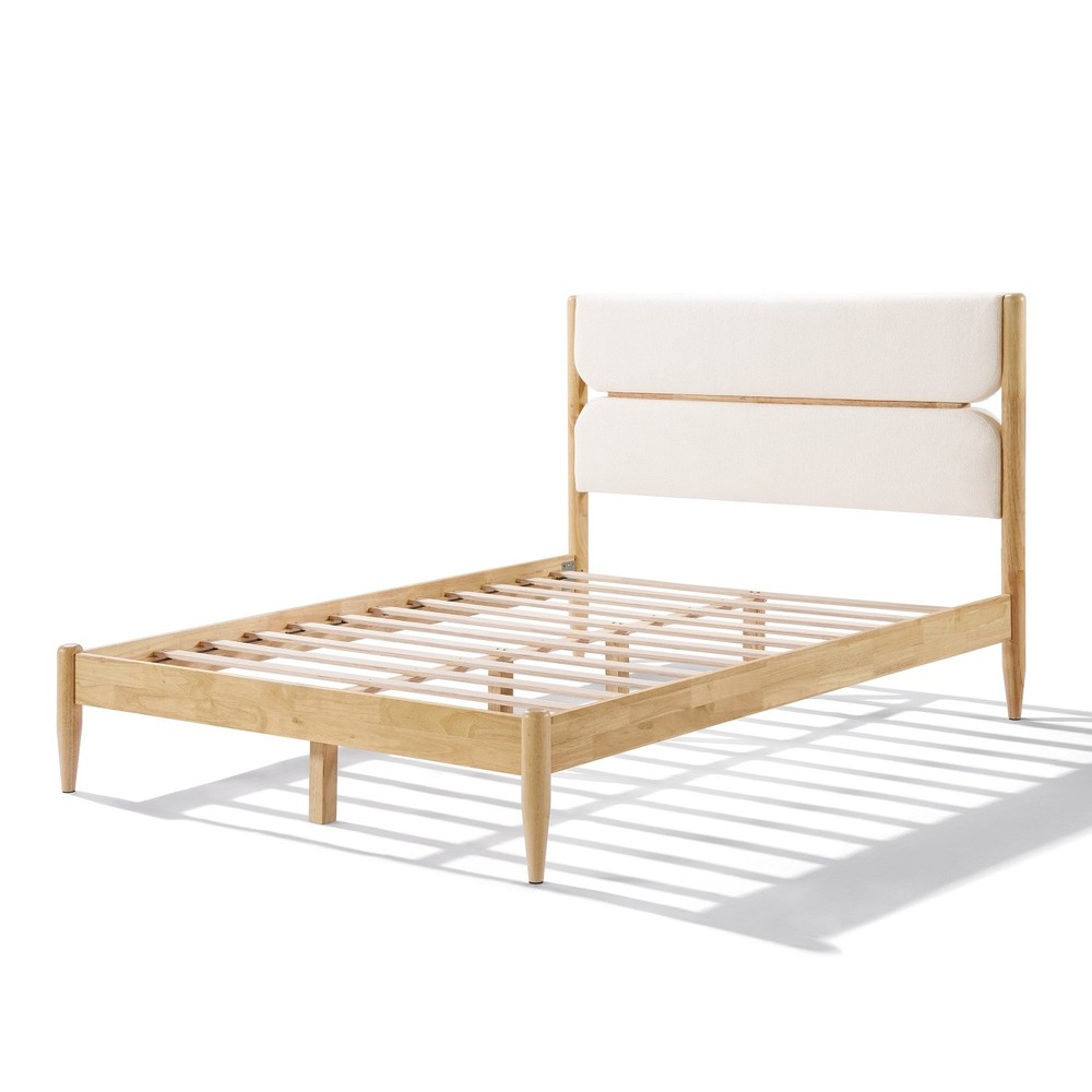 Queen/King Size Solid Wood Platform Bed Frame with Fleece Upholstered Headboard