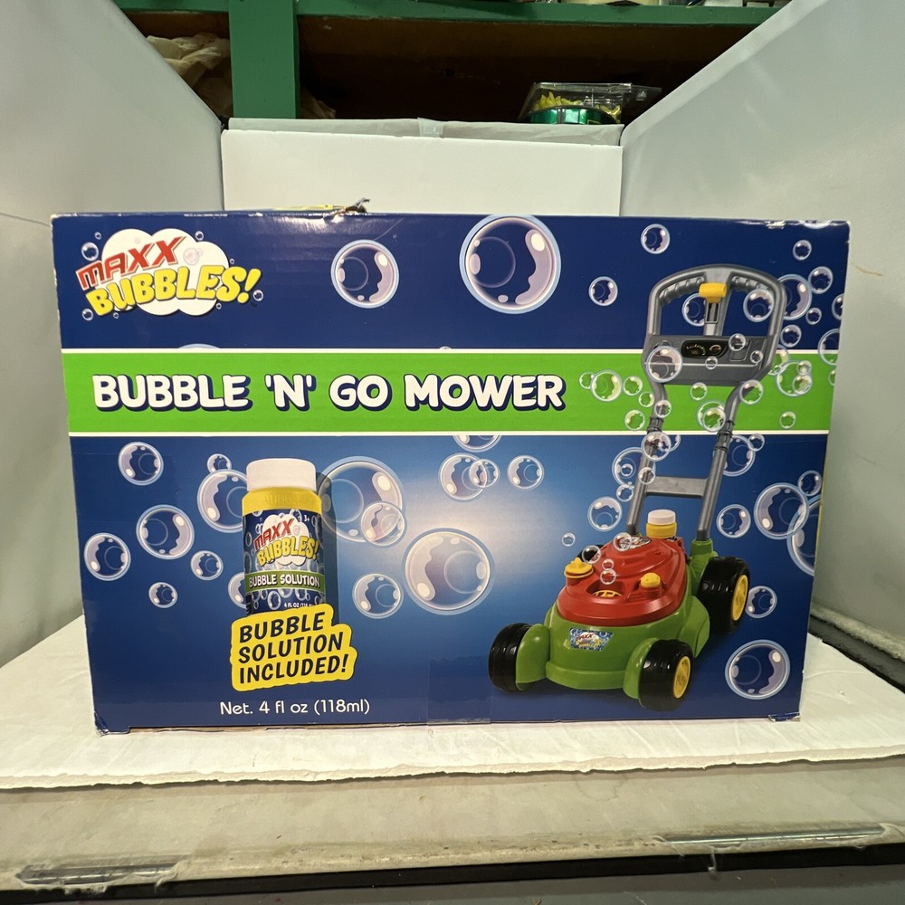 Maxx Bubbles Bubble-N-Go Toy Mower with Refill Solution NIB