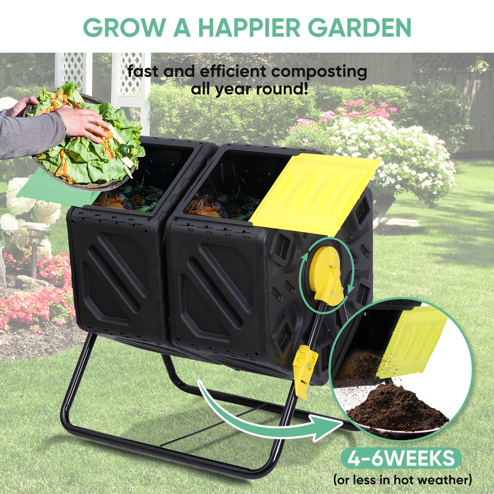 Practical Dual Compost Bin 360 Degrees Rotation Tumbling Fast Operation Compost