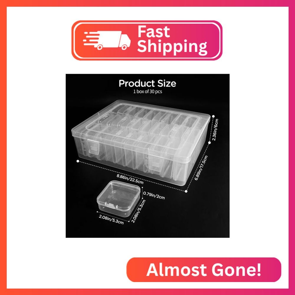 Quadafy 30Pack Bead Organizer Box With Hinged Lid - Clear Bead Storage Container
