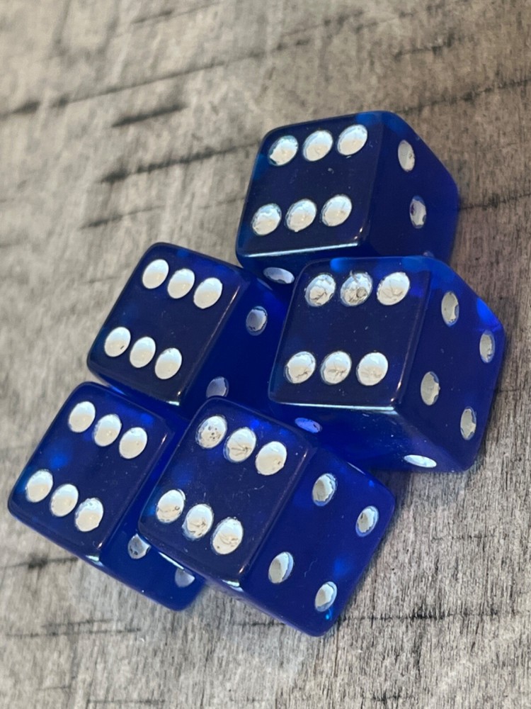 Blue translucent oversized 5 dice stick set 120123@
