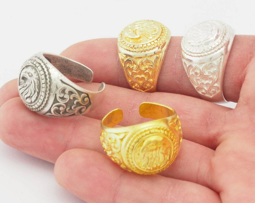 Eagle Wild Life Ring Adjustable Raw Brass,Antique Silver,Shiny Gold-silver 4792