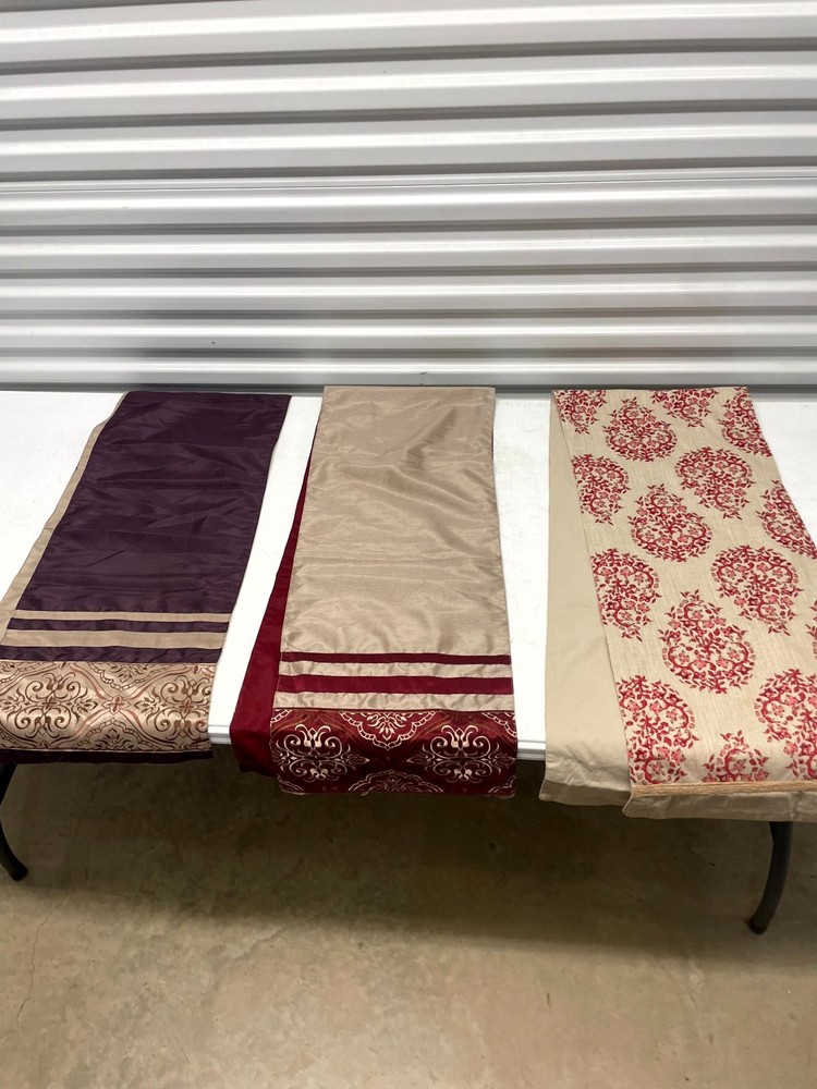 Lot of 3 Table Runners Set Multicolor Damask Pattern for Kitchen & Dining Table