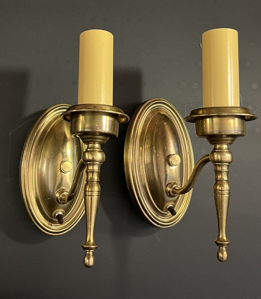 Great Pair Antique Brass Candle Wall Sconces 5G