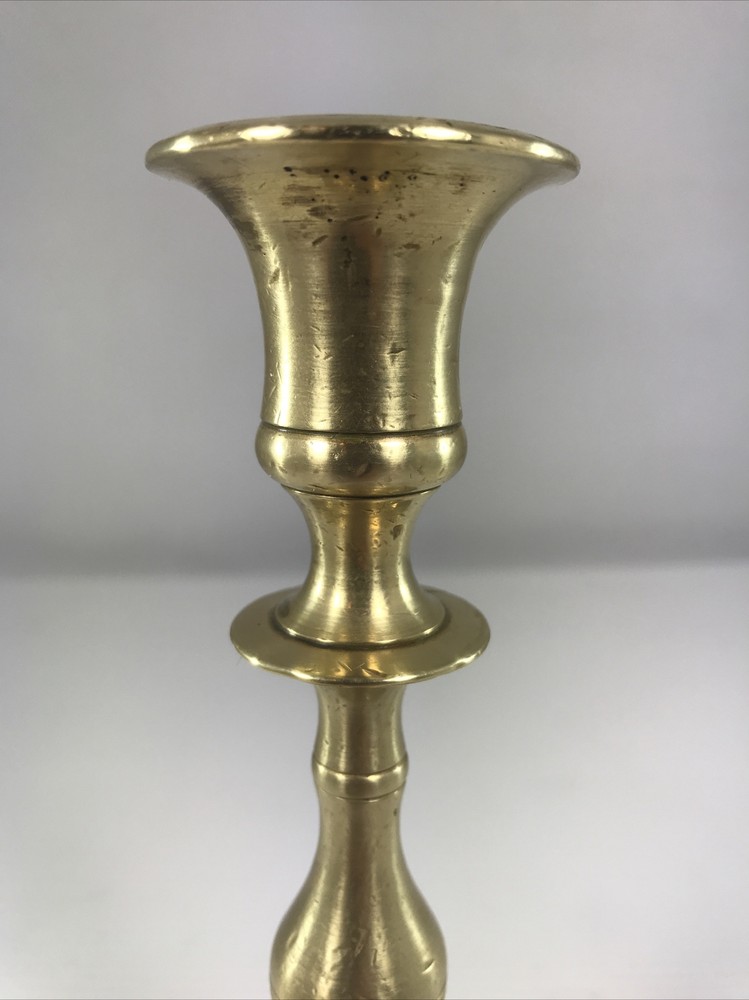 Vintage Solid Brass Saucer Candlestick Holder 7 1/8” Tall