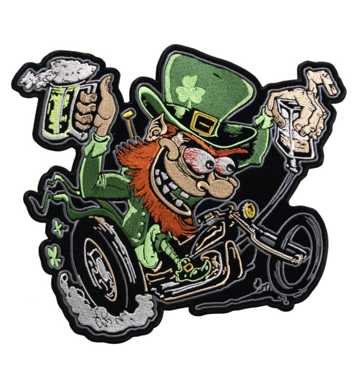 10" LEPRECHAUN BIKER MOTORCYCLE EMBROIDERED JACKET PATCH