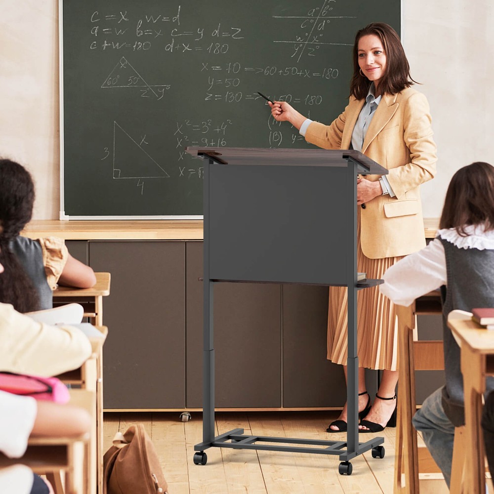 2 PCS Rolling Podium Stand 40.5"-49" Height Adjustable Lectern Table Mobile