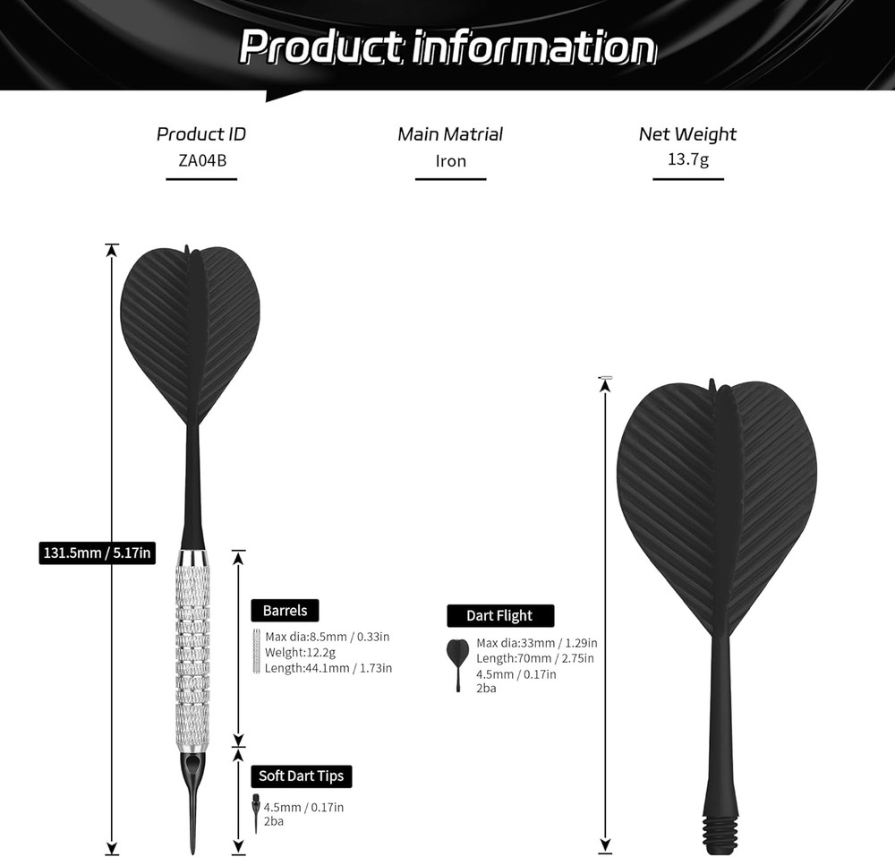 Plastic Tip Darts,12Pcs Soft Darts Set with 100 Plastic Tips for Electronic Dart