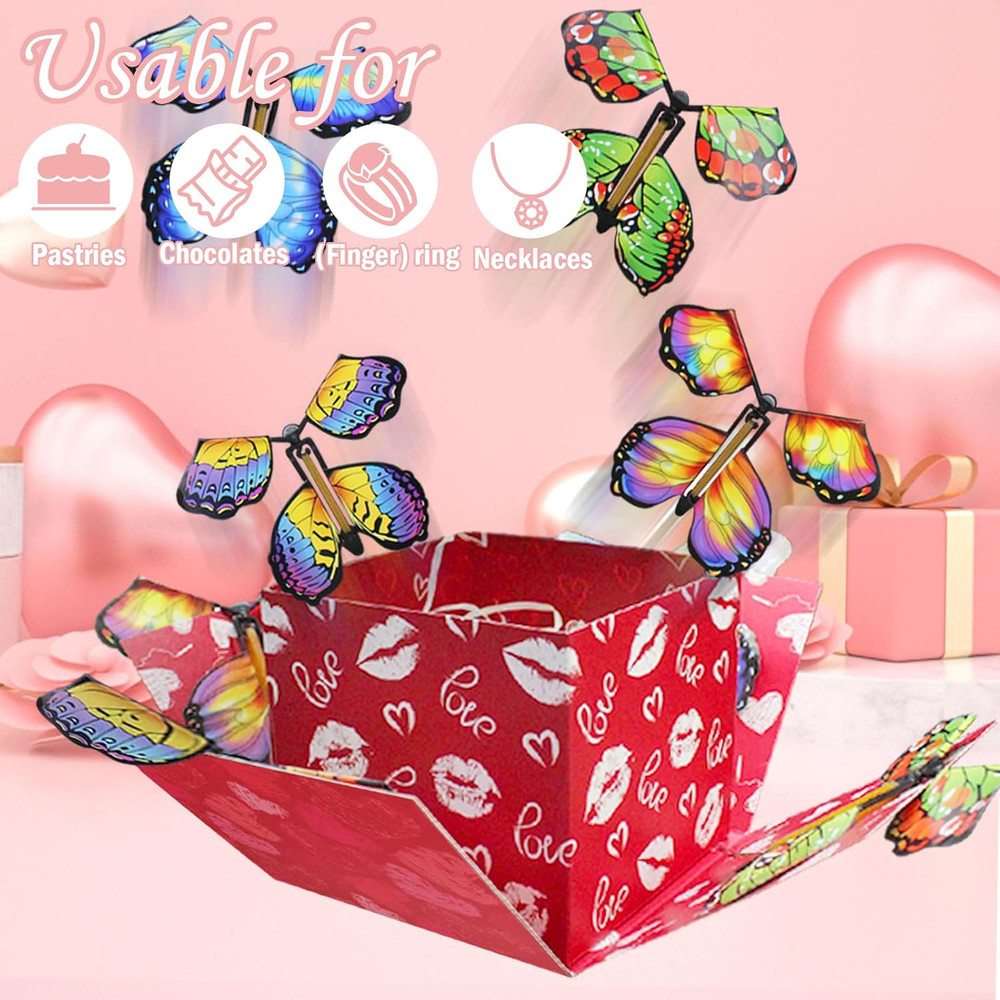 Butterfly Explosion Gift Box,Two-Layer Flying Butterfly Surprise Box Contains 6