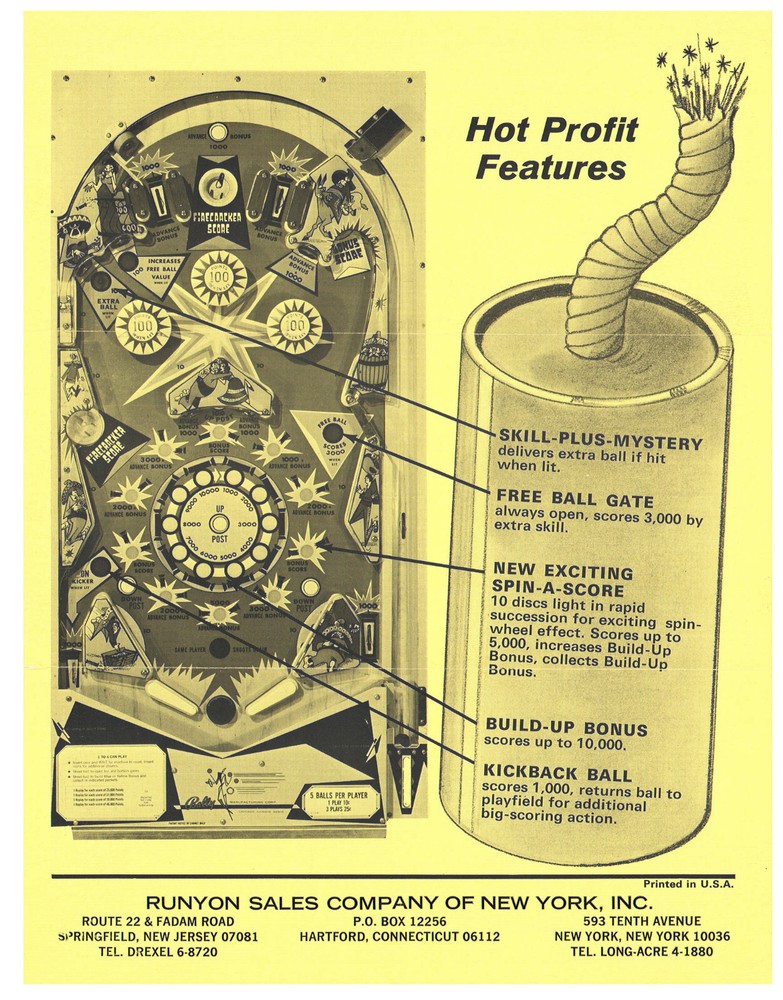 Firecracker Bally Pinball Flyer / Brochure / Ad -