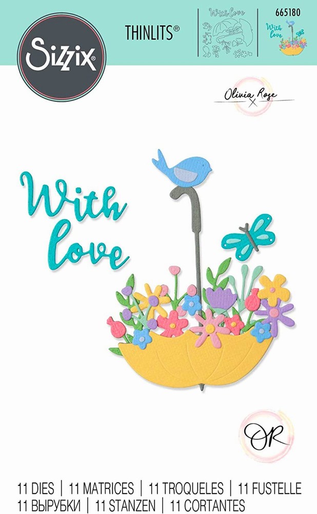 New Retired Sizzix Thinlits 11pc Flowers in Umbrella #665180 Retail $14.99 Rose