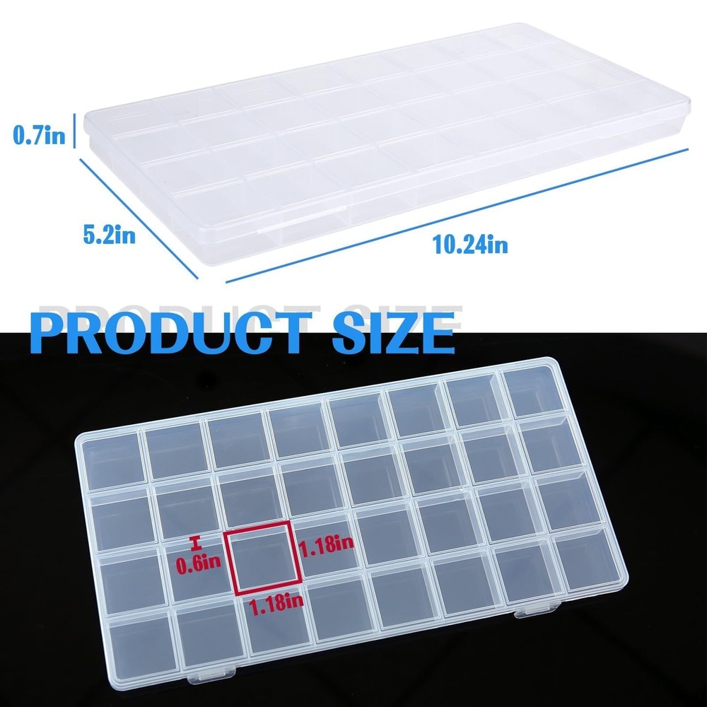 GREENTIME 2 Pack 32 Grids Clear Plastic Storage Organizer Boxes, Diamond Pain...