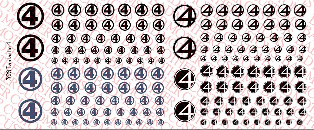 Fantastic 4 Decals: for use any scale ation figures - Waterslide Decals