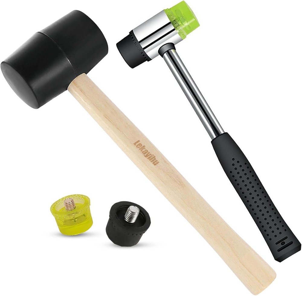 2 PCS Rubber Hammer with 2 Soft Rubber Head,8 Oz & 25mm Multi-function Double He