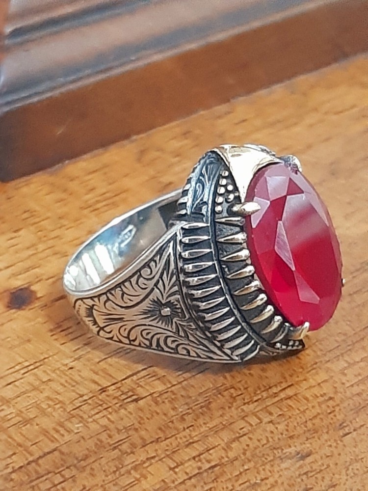 Men 925 Silver Ring Solitaire Ruby Spinel Ring Man Sterling $