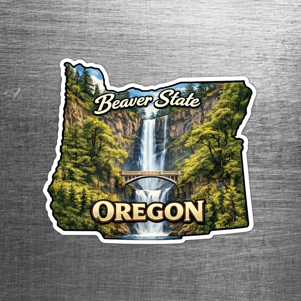 Oregon Custom State Sticker "Beaver State" Multnomah Falls