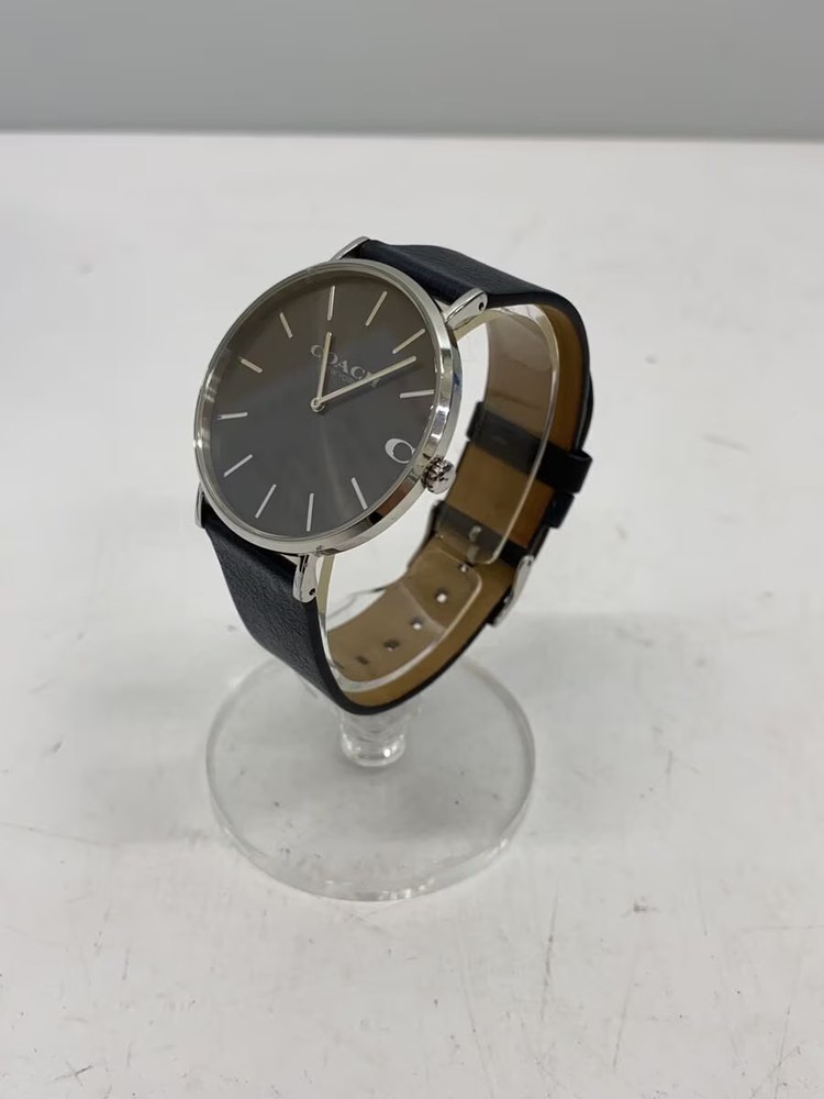 COACH Quartz Watch Analog Leather BLK NVY