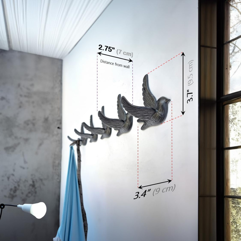 Flying Bird Iron Cast Decorative Bird Wall Mounted Coat Hooks (Classic)